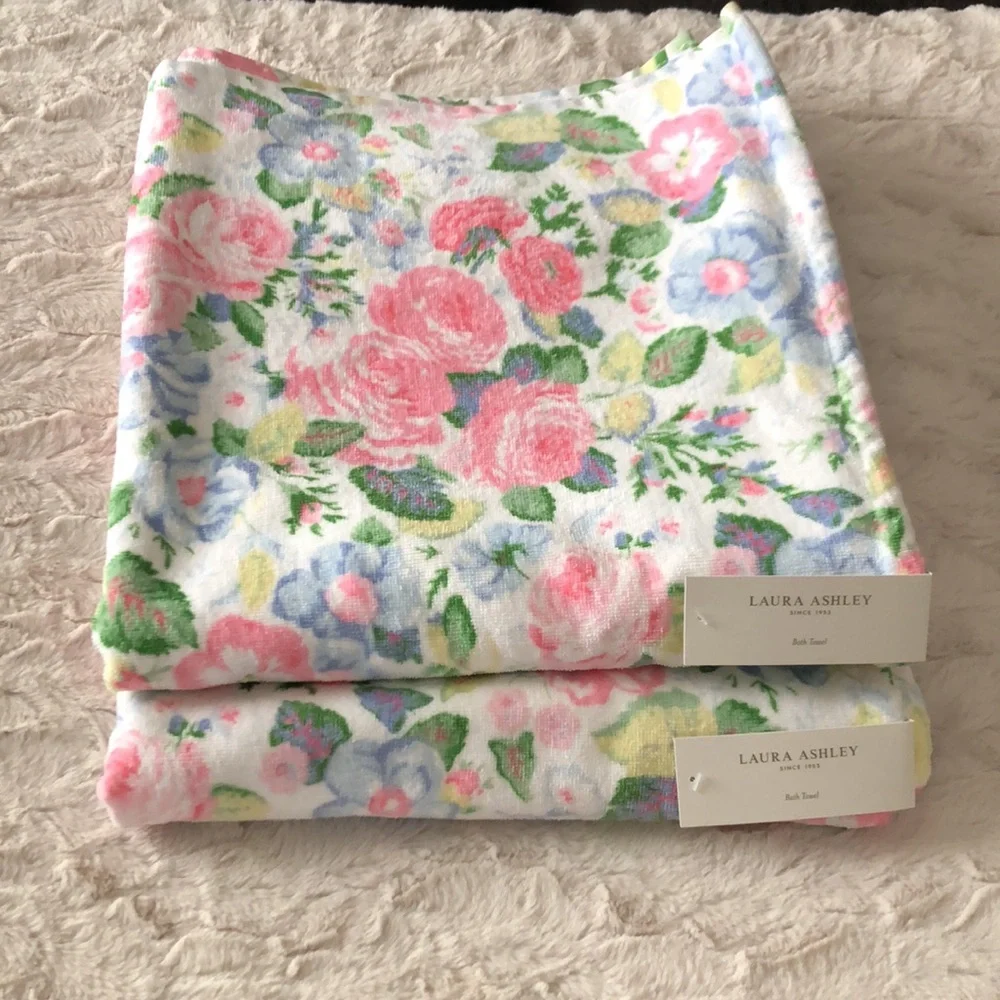 Laura Ashley Quartet Pink Cotton Towels - Pink, Blue & Green